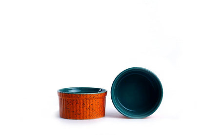 Caffeine Ceramic Handmade Orange and Sea Green ramekins Bowl (Set of 2, 150 ml) - Caffeine Premium Stoneware