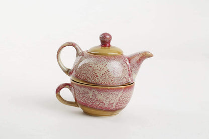 Caffeine Ceramic Handmade Pink Studio 2 in1 Tea pot (Set of 1, Single Kettle with Cup)