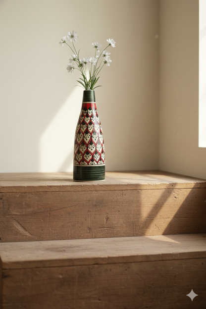 Decorative vase with a floral arrangement on a wooden surface