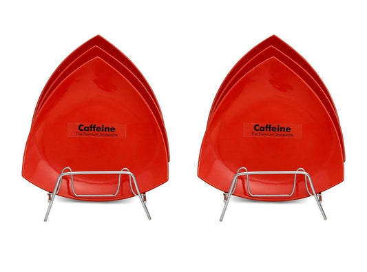Caffeine Ceramic Handmade Red Glazed 7.9 inch" Triangle Plate (Set of 6)