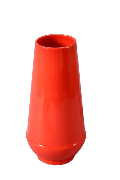 Handmade glossy red cylindrical vase, ideal for tabletop or shelf decoration.