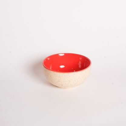 Caffeine Ceramic Handmade Cream Matte and Red Katori Bowl (Set of 6) - Caffeine Premium Stoneware