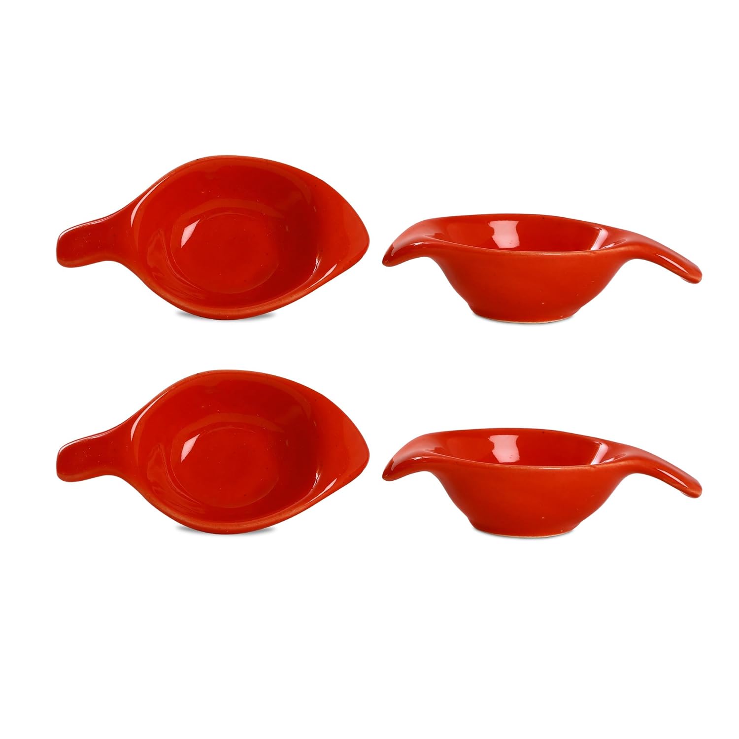 Caffeine Ceramic Handmade Red Glossy Dip and Sauce (Set of 4, 40 ml) - Caffeine Premium Stoneware
