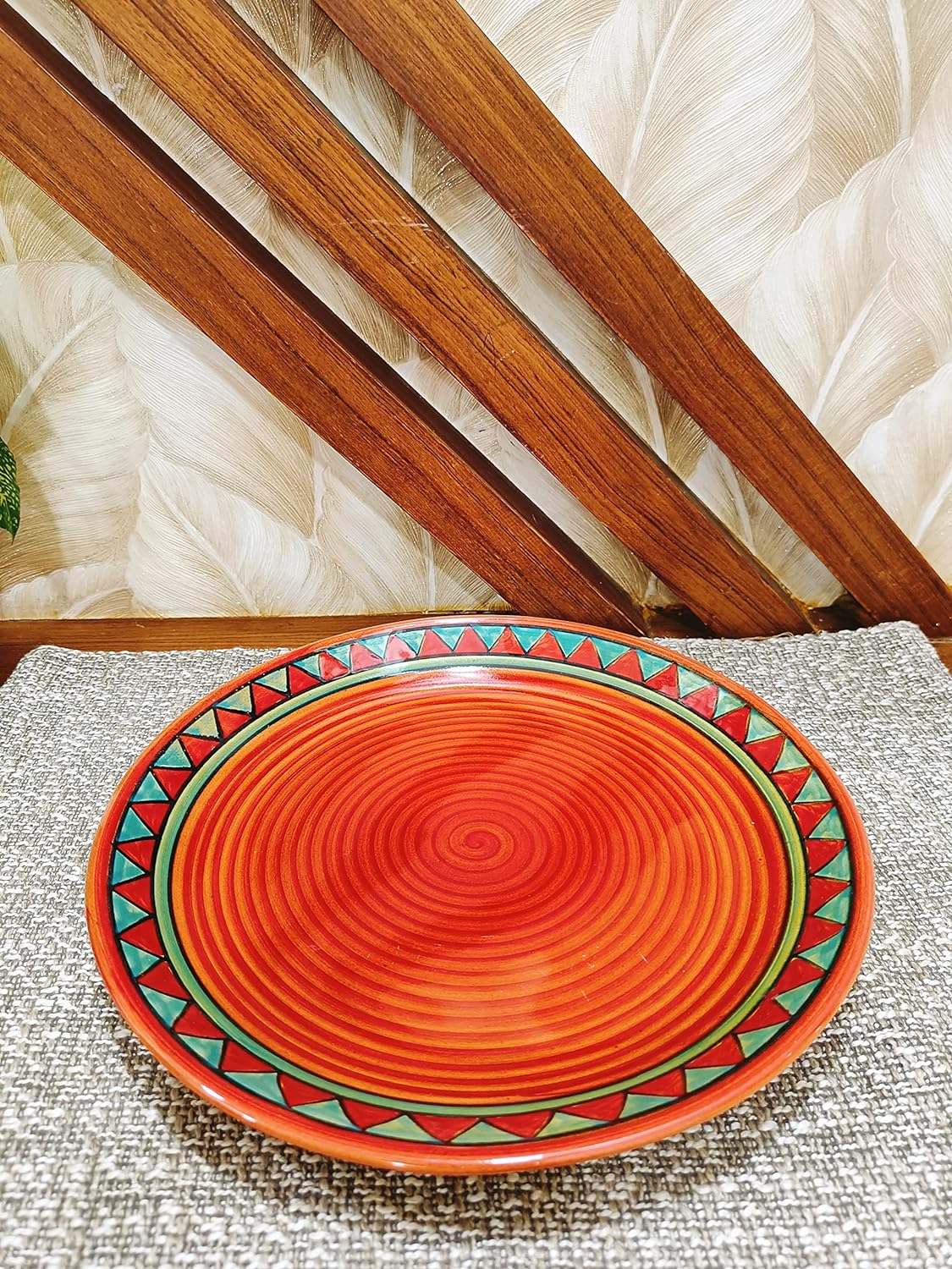 Caffeine Ceramic Stoneware Handmade Red & Green Tribal Combo Dinner Set of 8 - Caffeine Premium Stoneware