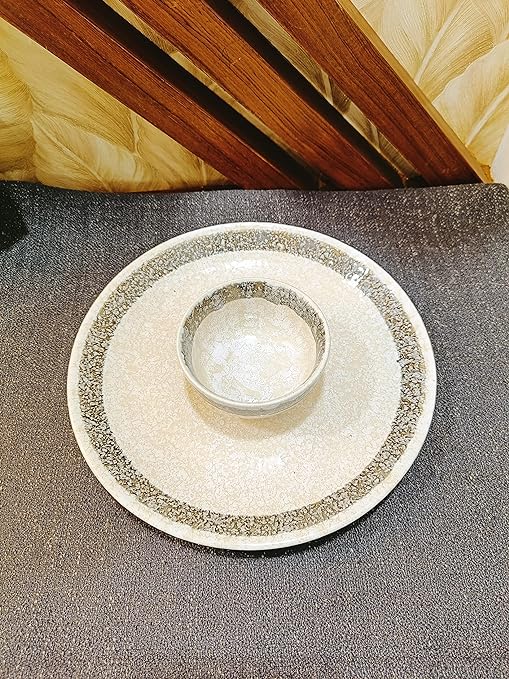 Caffeine Ceramic Handmade White Matte & Black Patta Combo Dinner Set (Set of 2) - Caffeine Premium Stoneware