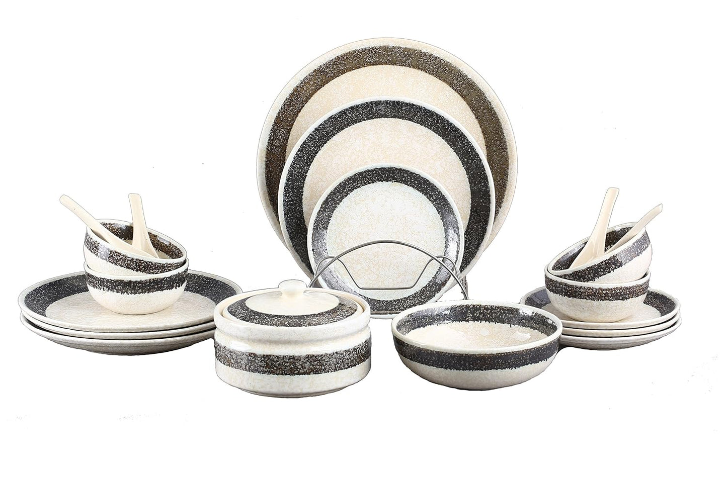 Caffeine Ceramic Handmade White Marble Dinner Set (Set of 19 Pieces)