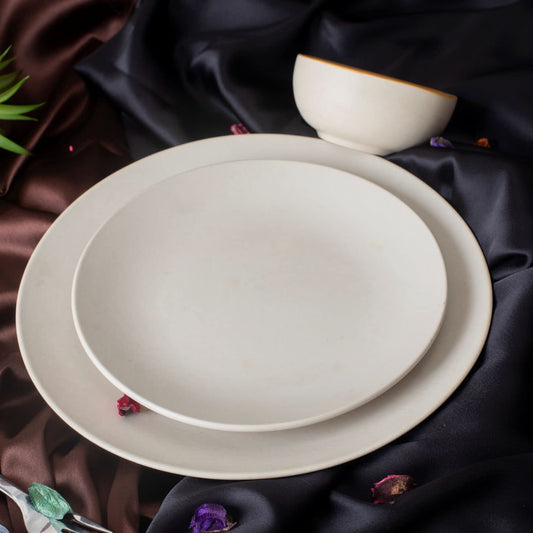 Caffeine Ceramic Handmade White Matte Combo Dinner set of 2