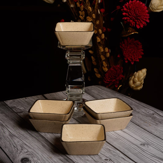 Caffeine Ceramic Handmade White Matte Katori Bowl- Set of 6 - Caffeine Premium Stoneware