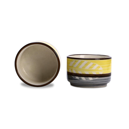 Caffeine Ceramic Stoneware Handmade Yellow & Gray Leaf Dip and Sauce (Set of 2, 50 ml) - Caffeine Premium Stoneware