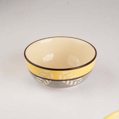 Caffeine Ceramic Handmade yellow & grey Leaf Print Serving Bowl (Set of 4) - Caffeine Premium Stoneware