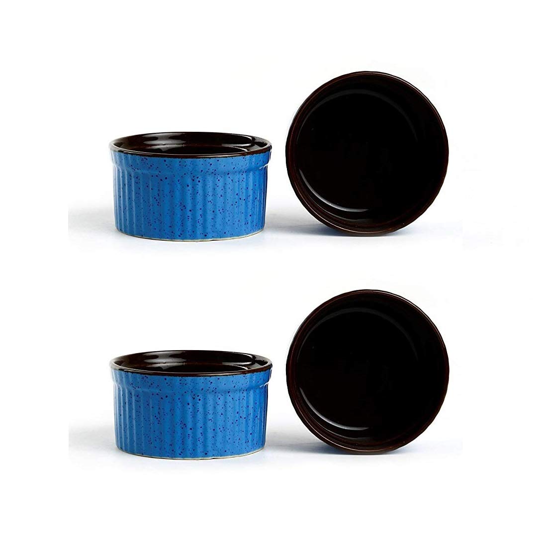 Caffeine Ceramic Handmade Blue and Brown Ramekins dessert bowl - (Set of 4) - Caffeine Premium Stoneware