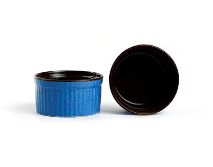 Caffeine Ceramic Handmade Blue and Brown Ramekins dessert bowl - (Set of 4) - Caffeine Premium Stoneware