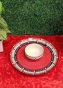 Caffeine Ceramic Handmade Red & Black Dotted Combo Dinner Set (Set of 2) - Caffeine Premium Stoneware