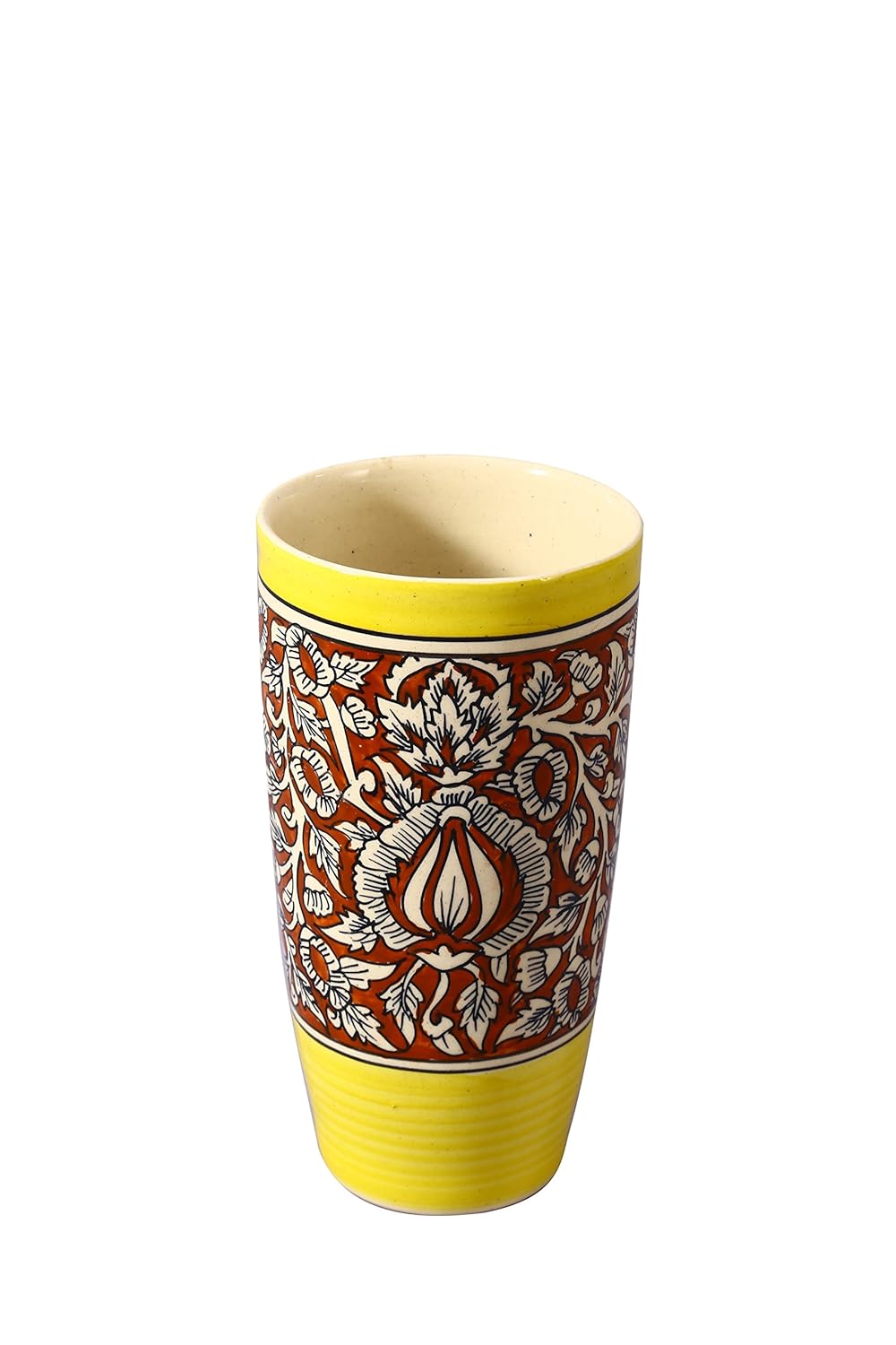 Elegant red & yellow Mughal ceramic vase handcrafted for table and shelf styling