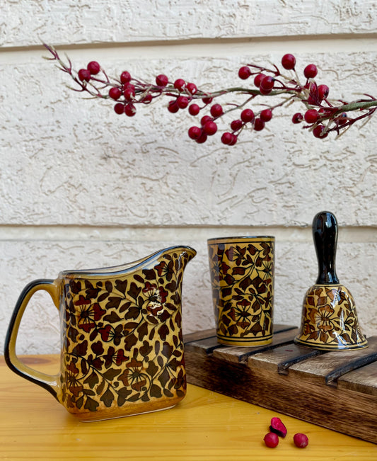 Caffeine Ceramic Handmade Stoneware Brown Sehra Milk and Water Jug (Set of 1, 700 ml)