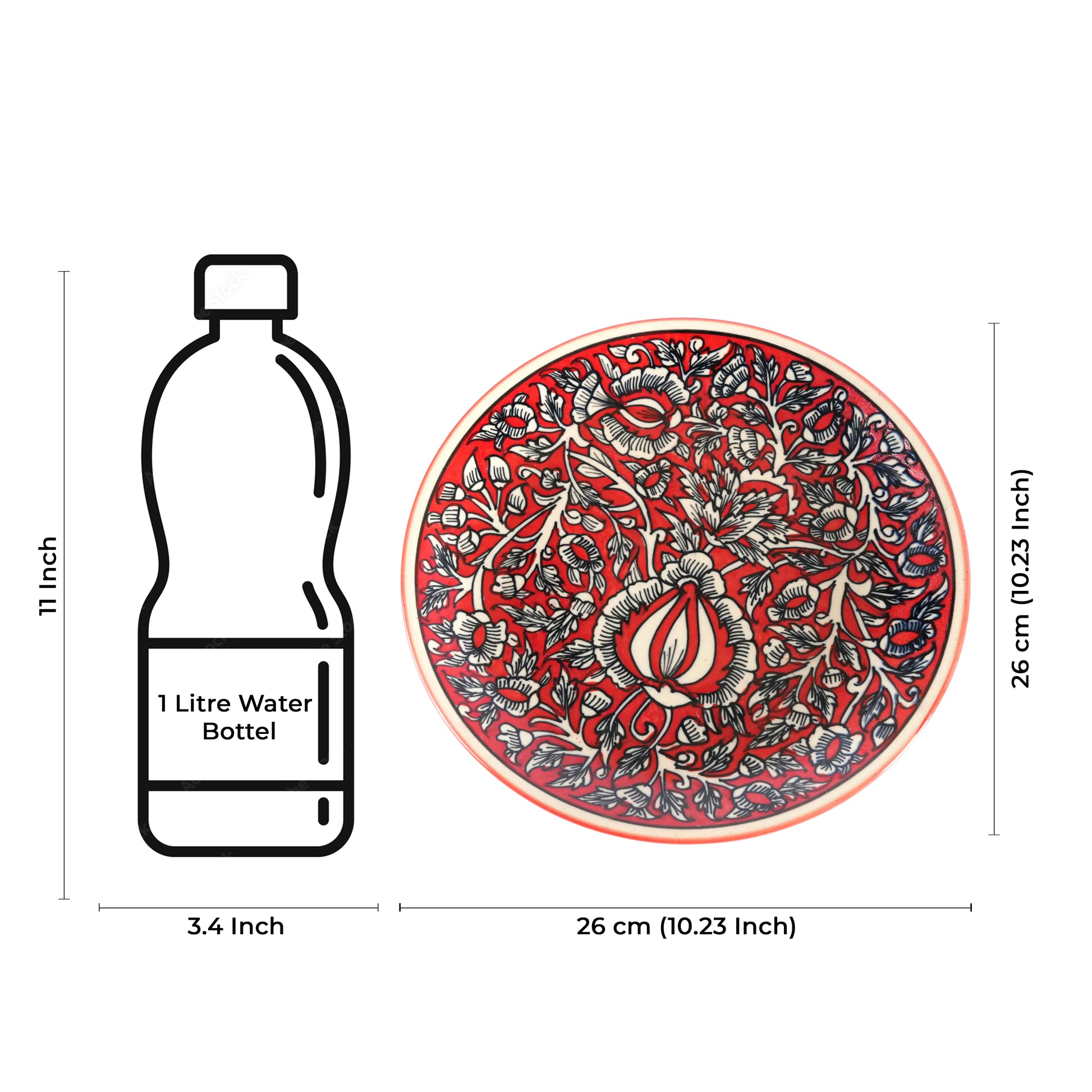 Caffeine Ceramic Handmade Stoneware Red Mughal Dinner Plates set of 4 - Caffeine Premium Stoneware