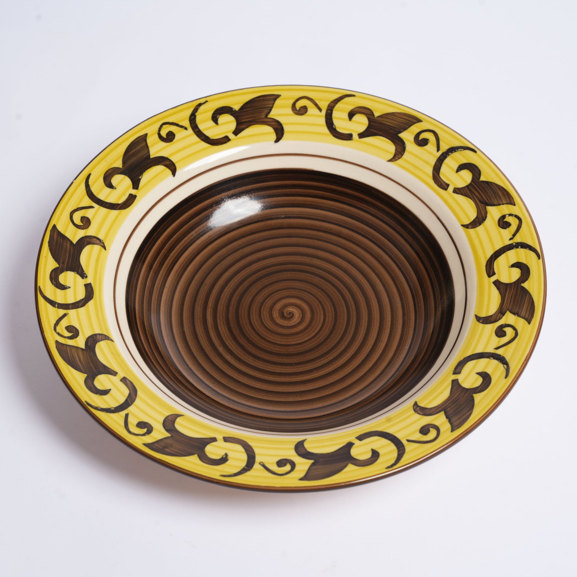 Caffeine Ceramic Handmade Stoneware Brown & Yellow Leaf 9" Soup Plates/Maggie Plate/Pasta Plate/Macaroni Plate (Set of 2 Dishwasher & Microwave Safe) - Caffeine Premium Stoneware