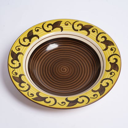 Caffeine Ceramic Handmade Stoneware Brown & Yellow Leaf 9" Soup Plates/Maggie Plate/Pasta Plate/Macaroni Plate (Set of 2 Dishwasher & Microwave Safe) - Caffeine Premium Stoneware