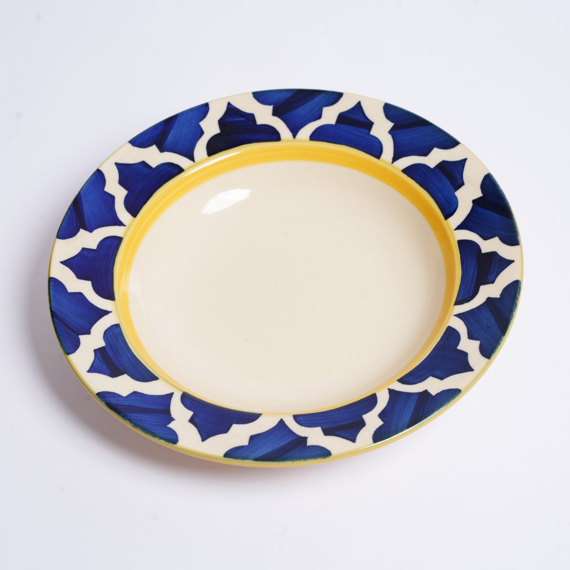 Caffeine Ceramic Handmade Stoneware Blue Umrao 7 inch Soup Plate/Pasta Plate/Maggie Plate/Macaroni Plate(Set of 6 Microwave & Dishwasher Safe) - Caffeine Premium Stoneware