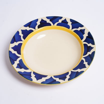 Caffeine Ceramic Handmade Stoneware Blue Umrao 7 inch Soup Plate/Pasta Plate/Maggie Plate/Macaroni Plate(Set of 6 Microwave & Dishwasher Safe) - Caffeine Premium Stoneware