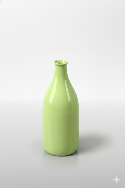 Green bottle-shaped vase on a white background