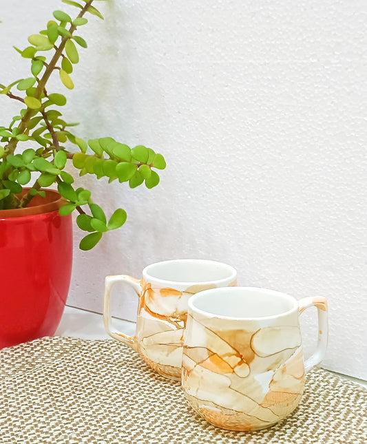 Caffeine Premium Ceramic Glossy Golden Marble Tea Cup Set of 2 - Caffeine Premium Ceramic