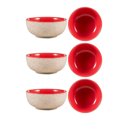 Caffeine Ceramic Handmade Matte Cream & Glossy Red Dessert Bowl (Set of 6, 150 ml) - Caffeine Premium Stoneware