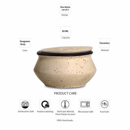 Caffeine Ceramic Handmade White & Black Matte Dip and Sauce (Set of 2, 50 ml) - Caffeine Premium Stoneware