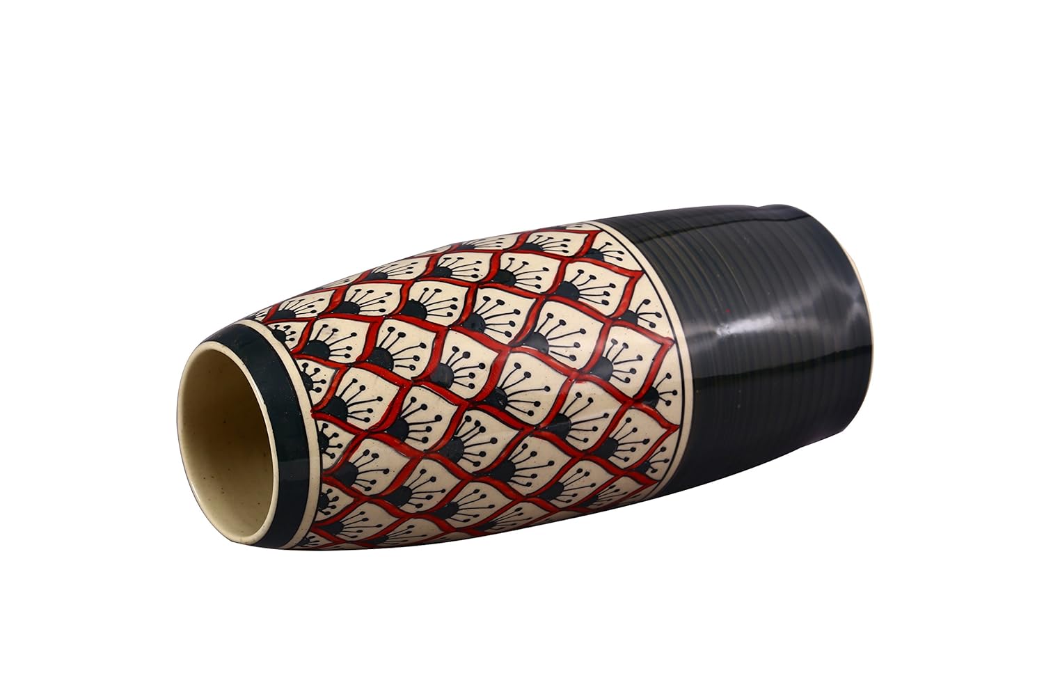 Premium ceramic Morocco flower vase in red & black for tabletop styling and interior decor