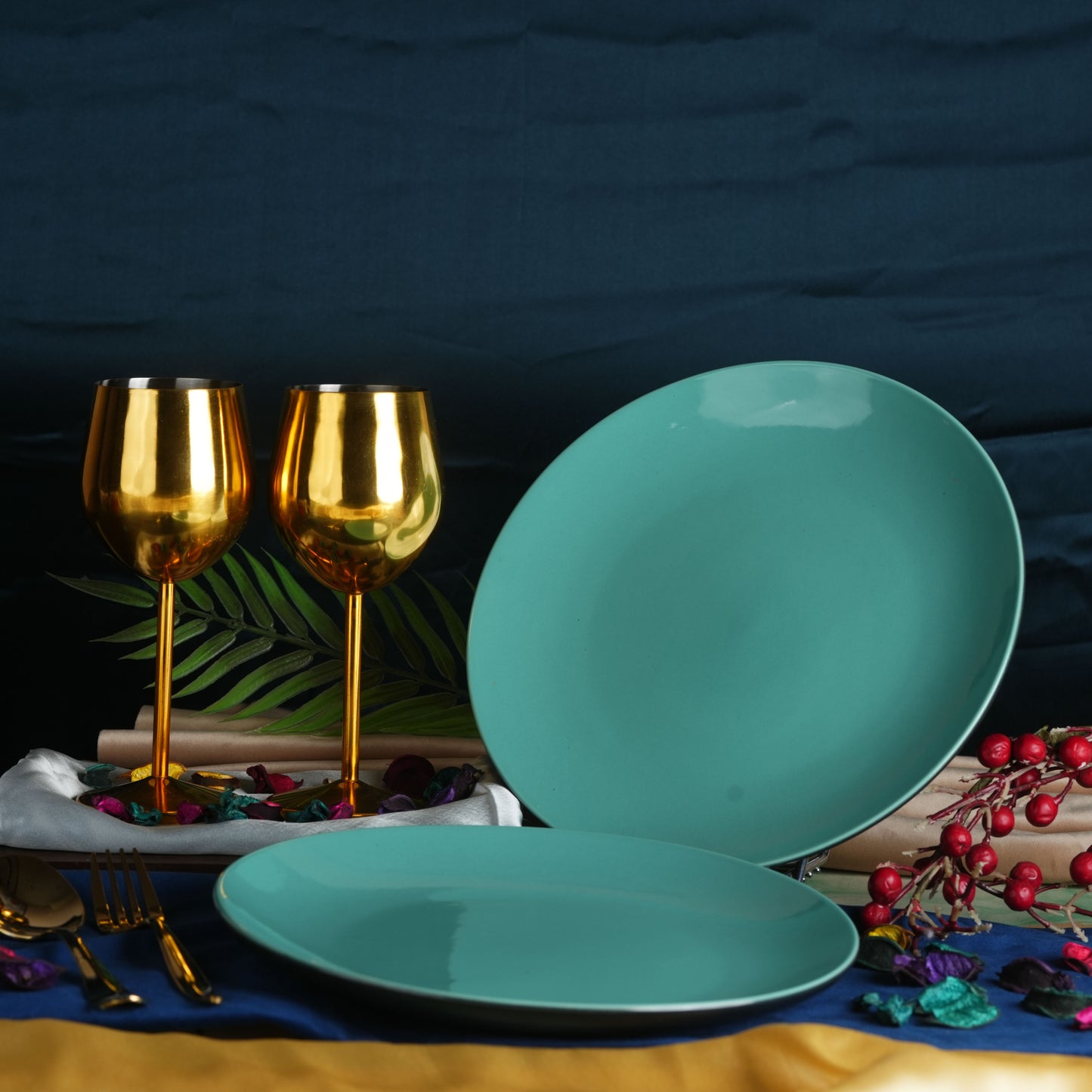 Caffeine Ceramic Handmade Stoneware Blue Matte Dinner Plate set of 4 - Caffeine Premium Stoneware