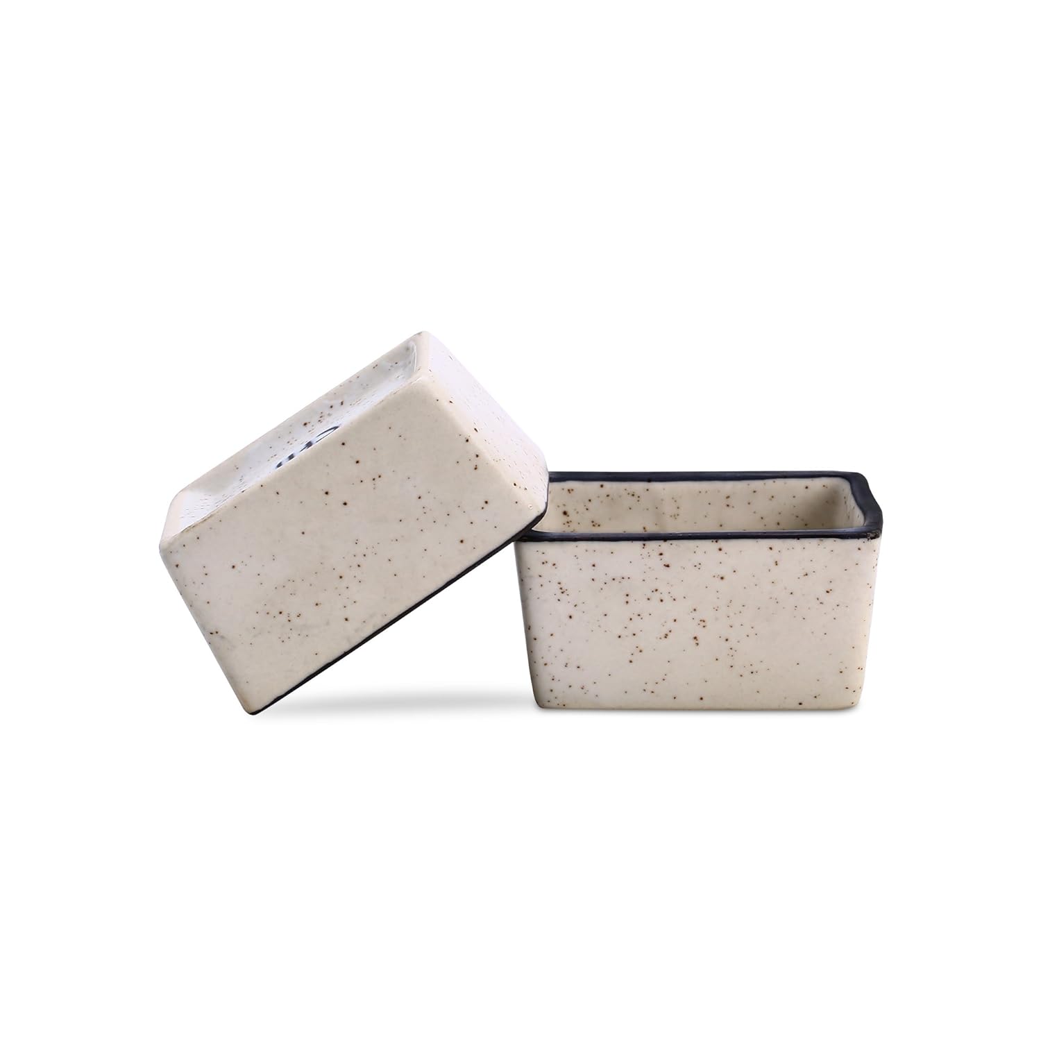 Caffeine Ceramic Stoneware Handmade White & Black Matte Dip and Sauce (Set of 2, 50 ml) - Caffeine Premium Stoneware