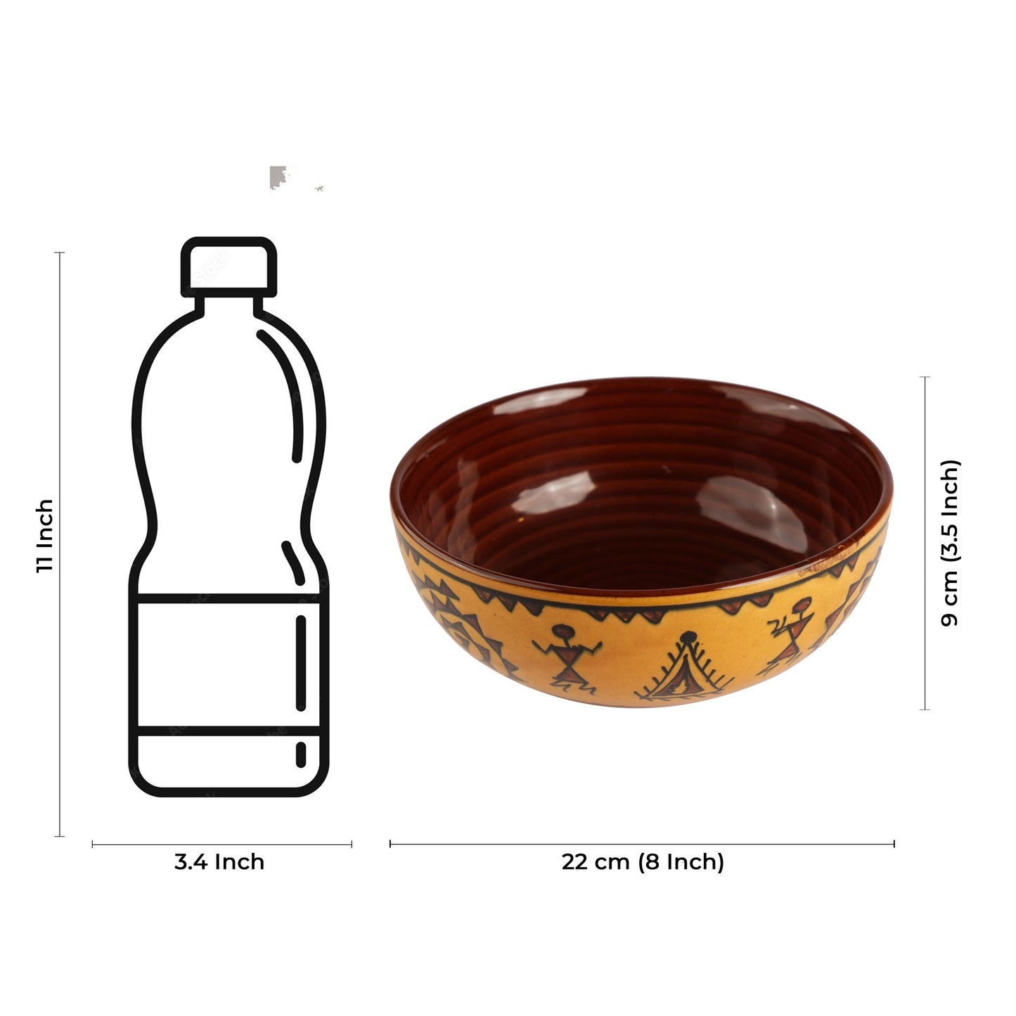 Caffeine Ceramic Handmade Mustard Romani Serving Bowl (Set of 3) - Caffeine Premium Stoneware