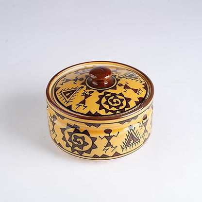 Caffeine Ceramic Handmade Mustard Romani Serving Casserole (Set of 1 Small)