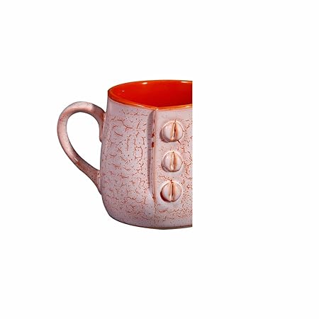 Caffeine Ceramic Handmade Matte Pink & Orange Crackle Buttoned Tea Cups (Set of 6 pcs) - Caffeine Premium Stoneware