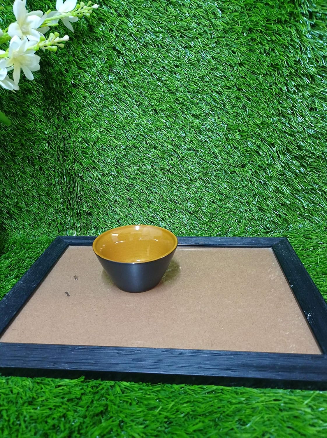 Caffeine Ceramic Handmade Studio Black Matte Glossy and mustard Dessert Bowl (Set of 4) - Caffeine Premium Stoneware