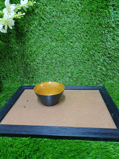 Caffeine Ceramic Handmade Studio Black Matte Glossy and mustard Dessert Bowl (Set of 4) - Caffeine Premium Stoneware