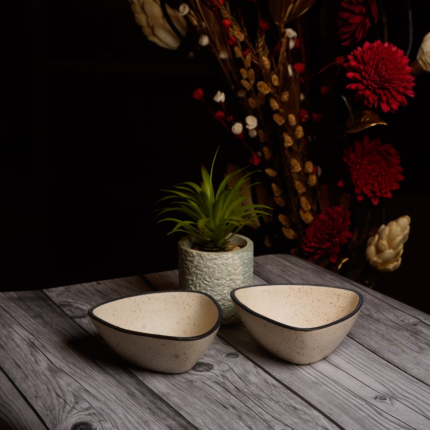 Caffeine Ceramic Handmade Glossy White Matte triangle Katori Bowl Set of 4 - Caffeine Premium Stoneware