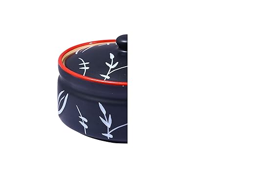 Caffeine Premium Ceramic Handmade Black Bamboo Serving Donga Casserole (set of 1 Large )