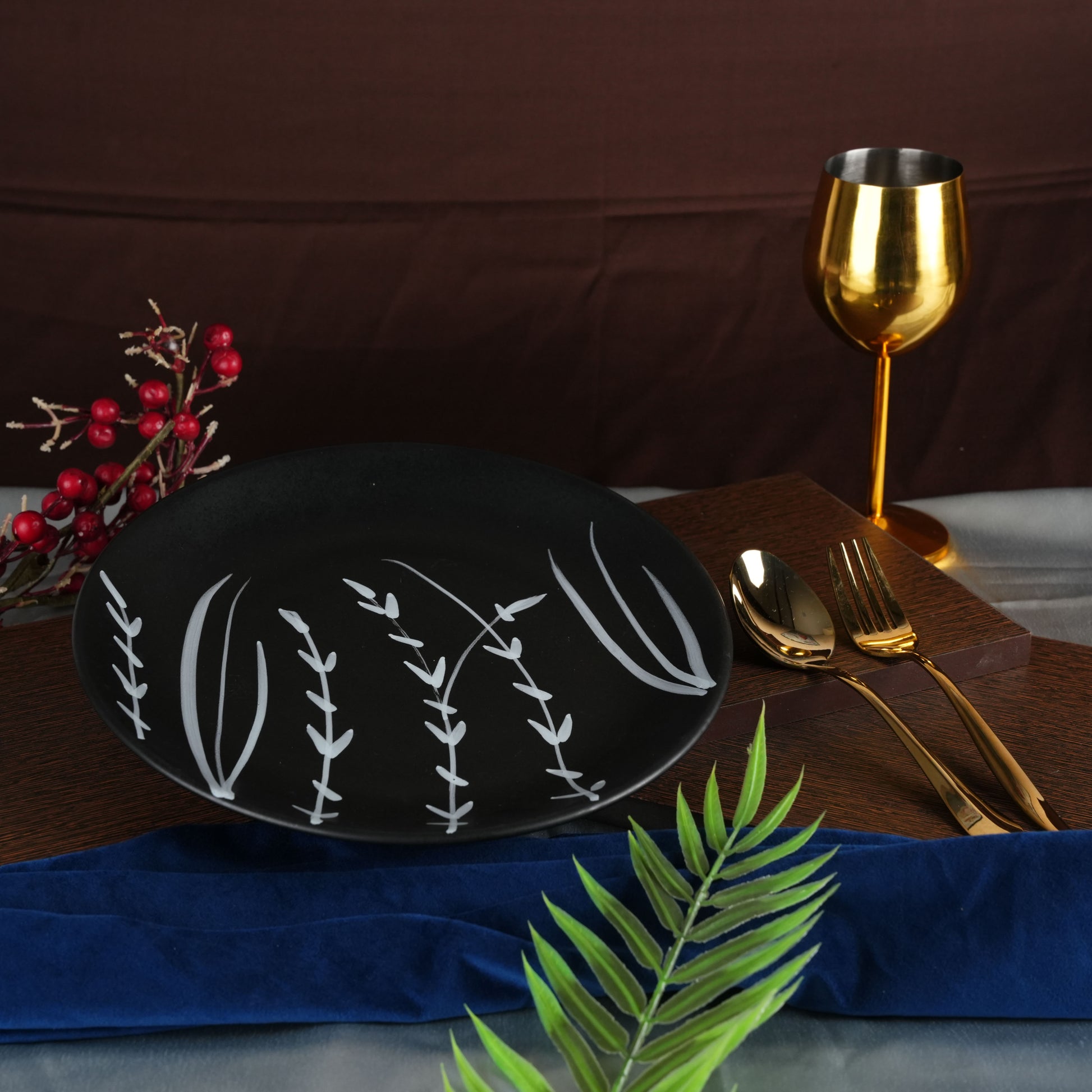 Caffeine Ceramic Handmade Stoneware Black Bamboo Quarter Plate 7” (Set of 4 Dishwasher & Microwave safe ) - Caffeine Premium Stoneware