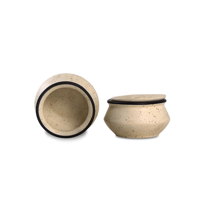 Caffeine Ceramic Handmade Cream & Black Matte Dip and Sauce (Set of 4, 50 ml) - Caffeine Premium Stoneware