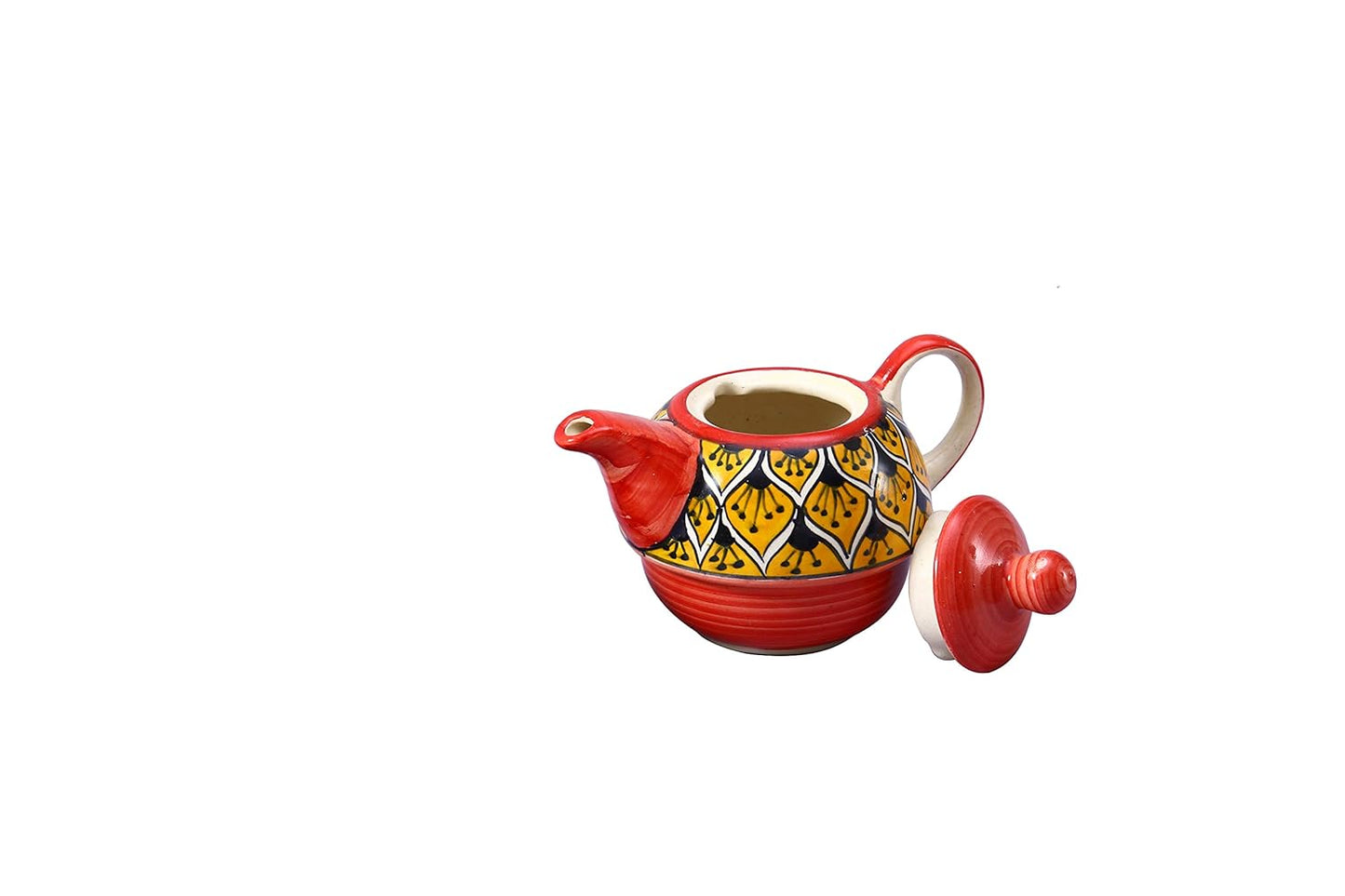 Caffeine Ceramic Handmade Orange Morocco 2 in1 Tea Pot (Set of 1, Single Kettle with Cup)