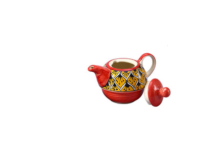 Caffeine Ceramic Handmade Orange Morocco 2 in1 Tea Pot (Set of 1, Single Kettle with Cup)