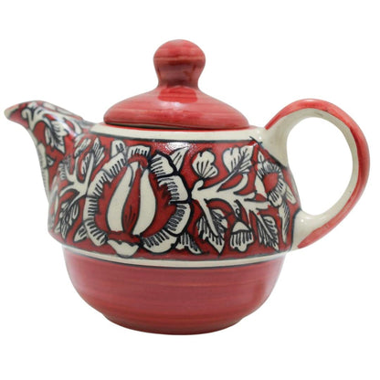 Caffeine Ceramic Handmade Red Mughal 2 in 1 Tea Pot (Set of 1)