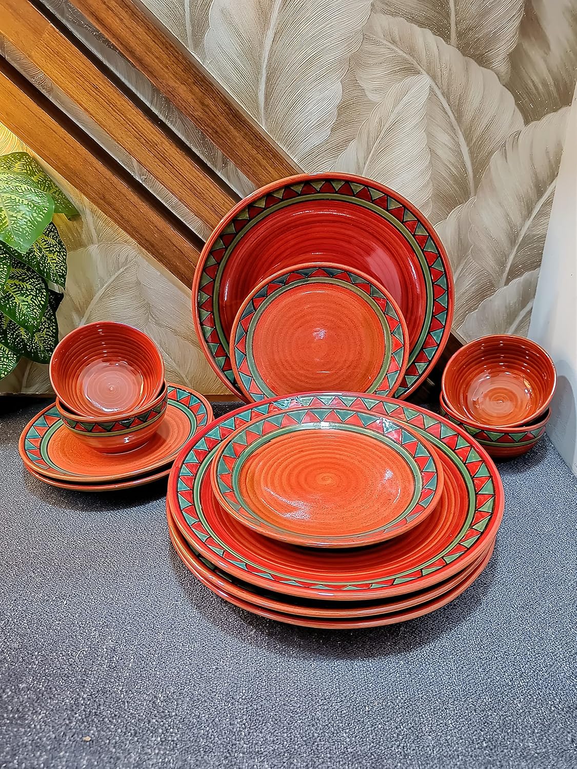 Caffeine Ceramic Handmade Rustic Brown Combo Dinner Set (set of 12)