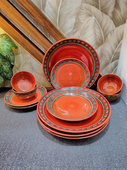 Caffeine Ceramic Handmade Rustic Brown Combo Dinner Set (set of 12)