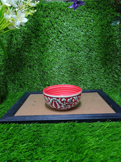 Caffeine Ceramic Handmade Red Mughal Soup Bowl with spoon set of 6 - Caffeine Premium Stoneware