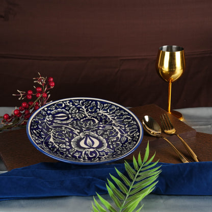 Caffeine Ceramic Handmade Stoneware Blue Mughal Dinner Plates set of 4 - Caffeine Premium Stoneware