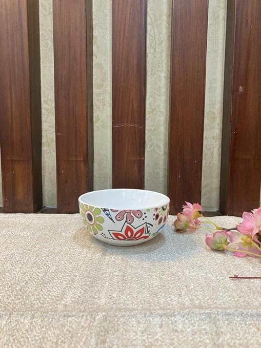 Caffeine Ceramic Handmade  Multicolor Flower Design Katori Bowl (Set of 4 ) - Caffeine Premium Stoneware