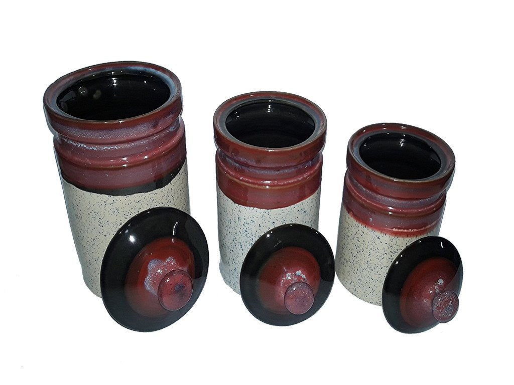 Caffeine Ceramic Stoneware Handmade Multi colour Barni/Pickle Jar (Set of 3) - Caffeine Premium Stoneware