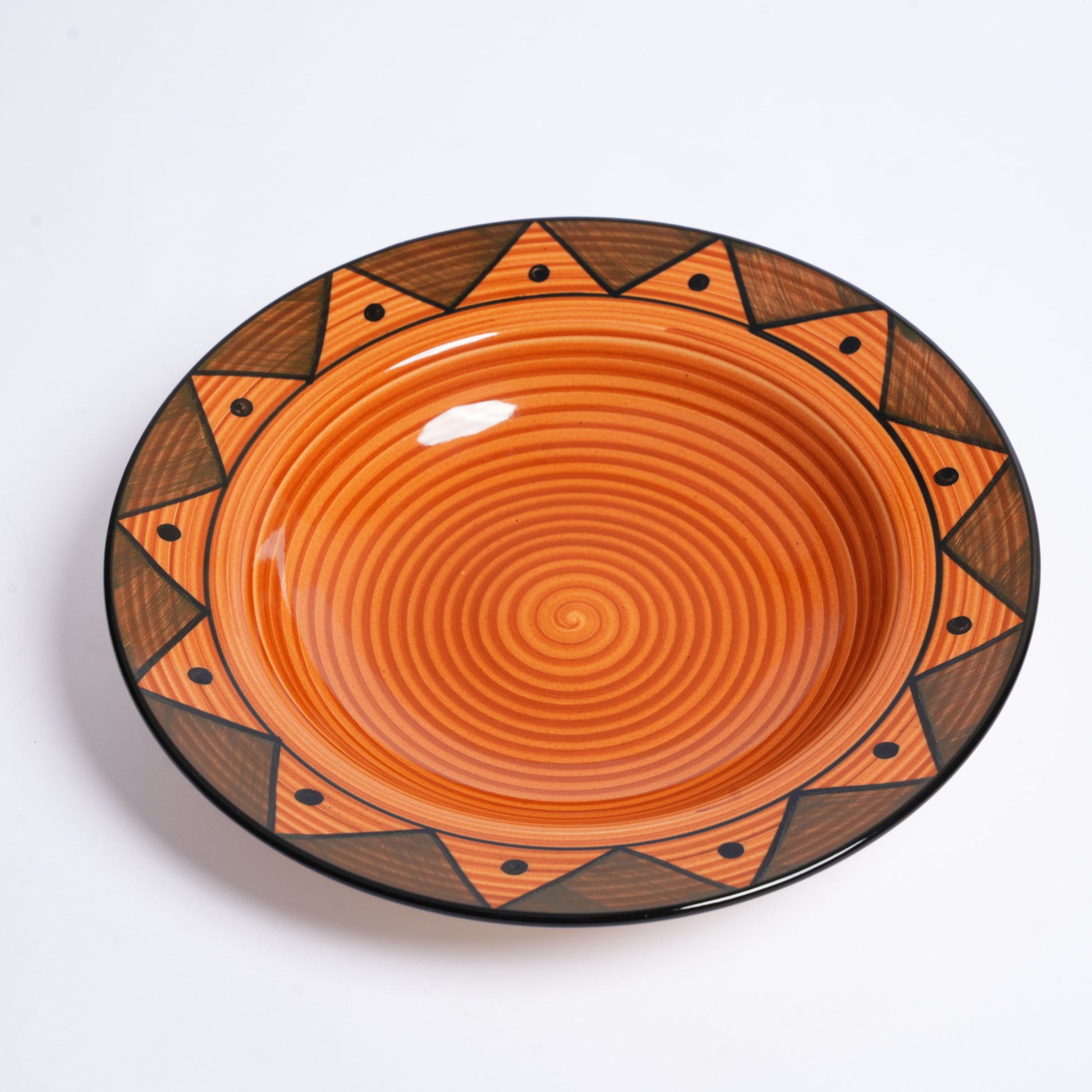 Caffeine Ceramic Handmade Stoneware Brown Soorya Soup Plates/Pasta Plate/Maggei Plates/Macaroni Plate 9 inch (Set of 4 Dishwasher & Microwave Safe) - Caffeine Premium Stoneware